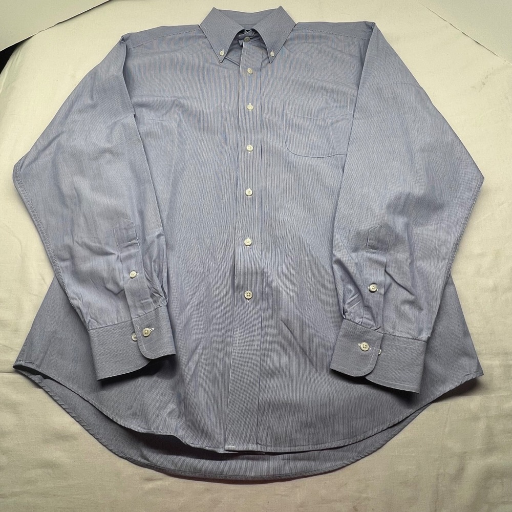 Lauren Ralph Lauren Men's 16 34/35‎ Blue & White Micro-Stripe Non-Iron Shirt